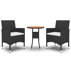 vidaXL Juego de comedor para jardín 3 piezas ratán sintético negro