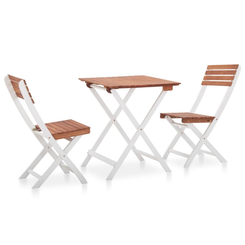 vidaXL Set muebles jardín 3 pzas madera maciza acacia marrón y blanco vidaXL Set muebles jardín 3 pzas madera maciza acacia marrón y blanco
