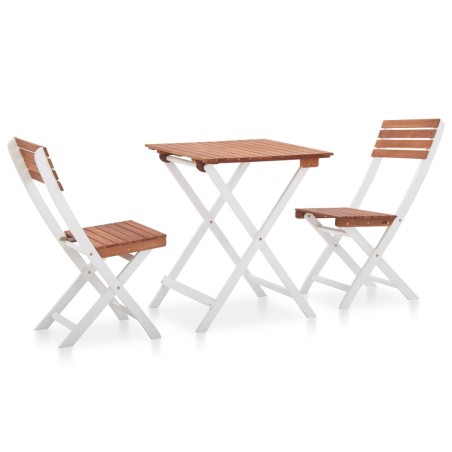vidaXL Set muebles jardín 3 pzas madera maciza acacia marrón y blanco