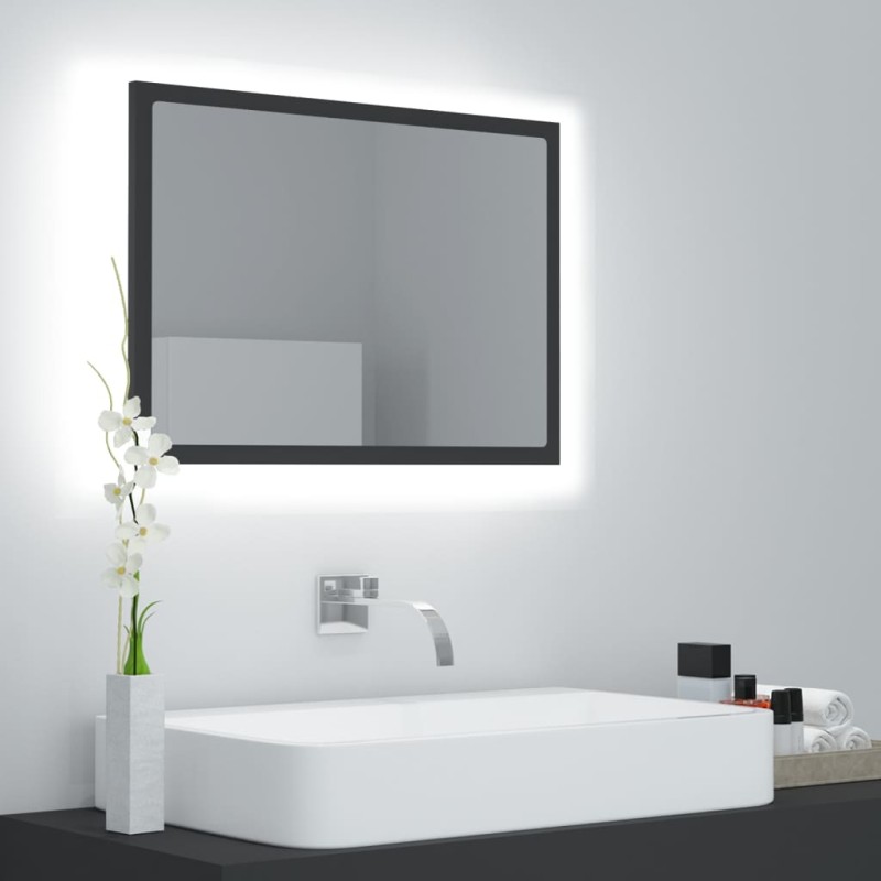 vidaXL Espejo de baño acrílico gris brillo 60x8,5x37 cm vidaXL Espejo de baño acrílico gris brillo 60x8,5x37 cm