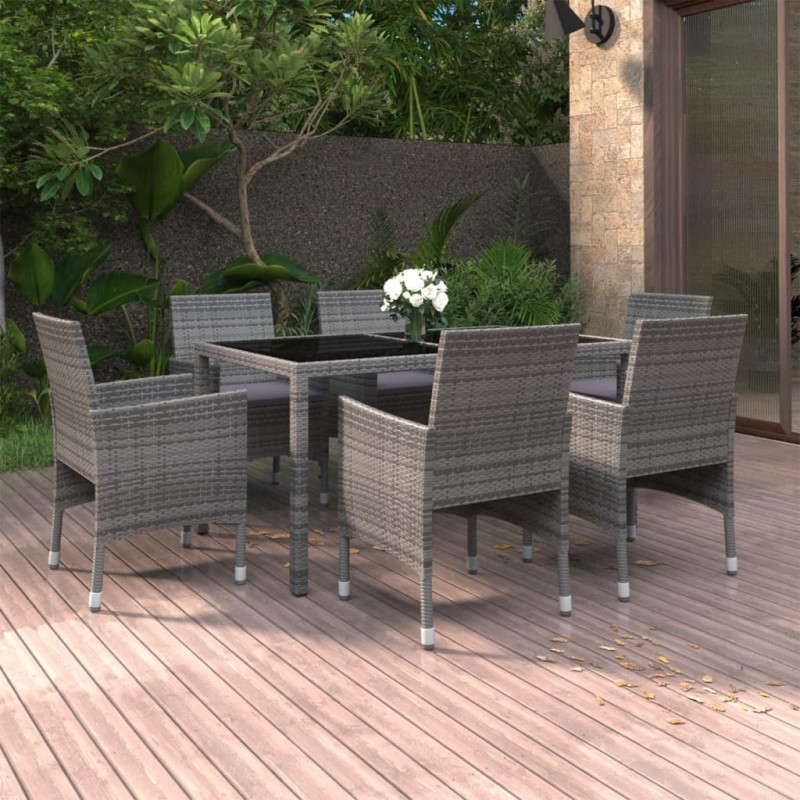vidaXL Set de comedor de jardín 7 pzas ratán sintético vidrio gris vidaXL Set de comedor de jardín 7 pzas ratán sintético vidrio gris