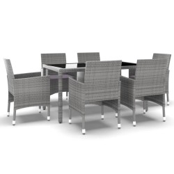vidaXL Set de comedor de jardín 7 pzas ratán sintético vidrio gris