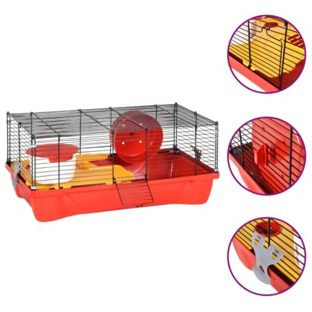 vidaXL Jaula para hámster polipropileno y metal roja 58x32x36 cm