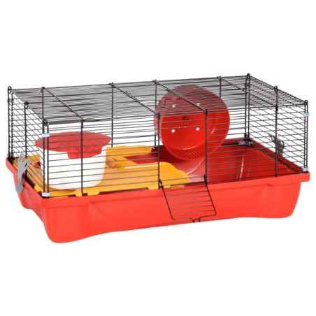 vidaXL Jaula para hámster polipropileno y metal roja 58x32x36 cm
