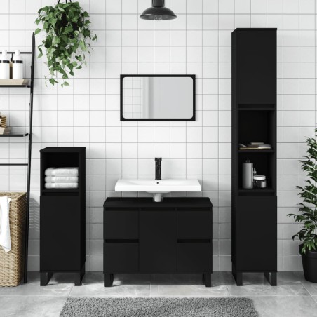 vidaXL Mueble de baño madera de ingeniería negro 80x33x60 cm
