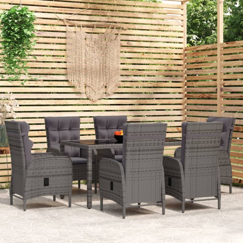 vidaXL Juego de comedor para jardín 7 piezas ratán sintético gris vidaXL Juego de comedor para jardín 7 piezas ratán sintético gris
