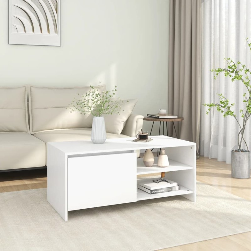 vidaXL Mesa de centro madera contrachapada blanco 102x50x45 cm vidaXL Mesa de centro madera contrachapada blanco 102x50x45 cm