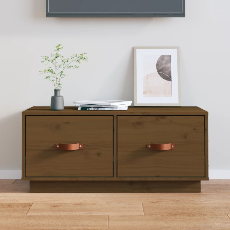 vidaXL Mueble de TV madera maciza de pino marrón miel 80x34x35 cm vidaXL Mueble de TV madera maciza de pino marrón miel 80x34x35 cm