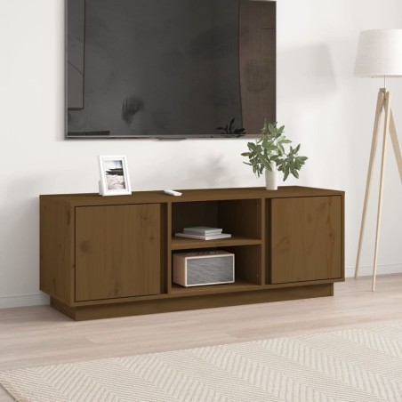 vidaXL Mueble de TV madera maciza de pino marrón miel 110x35x40,5 cm
