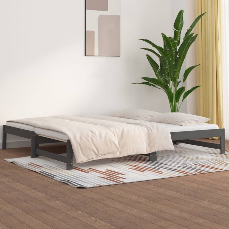 vidaXL Sofá cama extraíble madera maciza de pino gris 2x(90x190) cm vidaXL Sofá cama extraíble madera maciza de pino gris 2x(90x190) cm