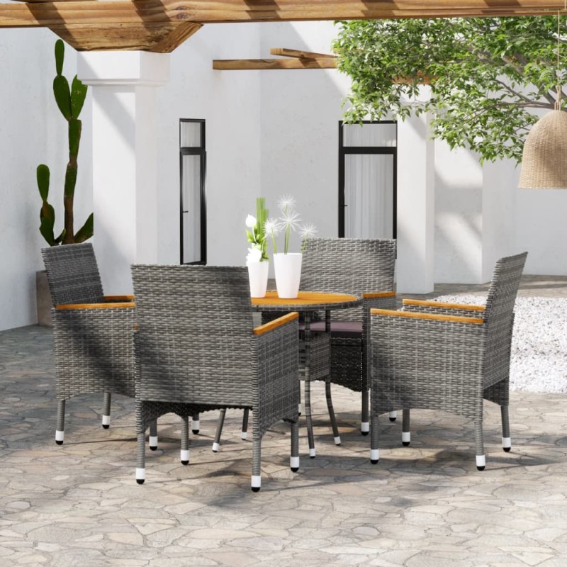 vidaXL Juego de comedor de jardín 5 piezas ratán sintético gris vidaXL Juego de comedor de jardín 5 piezas ratán sintético gris