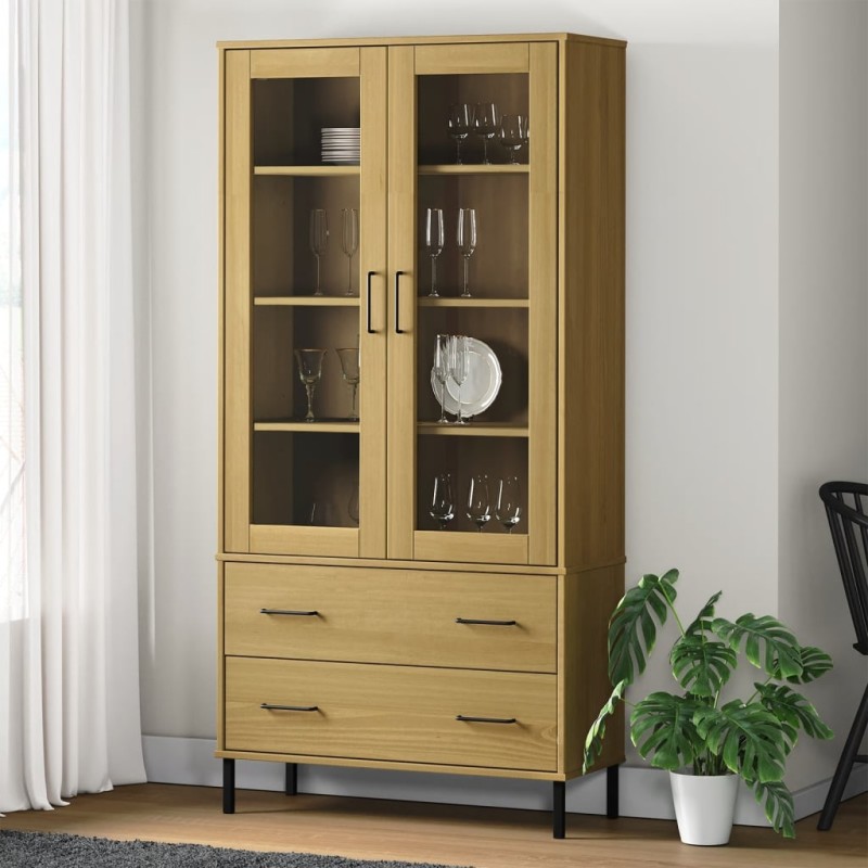 vidaXL Librería patas de metal OSLO madera maciza marrón 85x35x172,5cm vidaXL Librería patas de metal OSLO madera maciza marrón 85x35x172,5cm