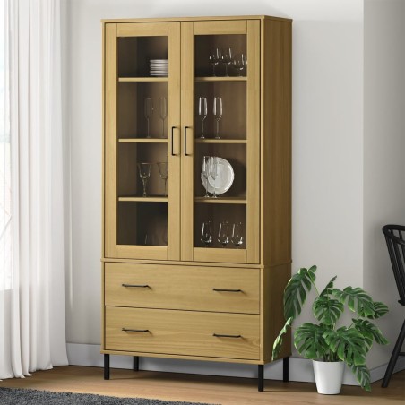 vidaXL Librería patas de metal OSLO madera maciza marrón 85x35x172,5cm