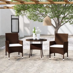 vidaXL Juego comedor jardín 3 pzas ratán sintético marrón