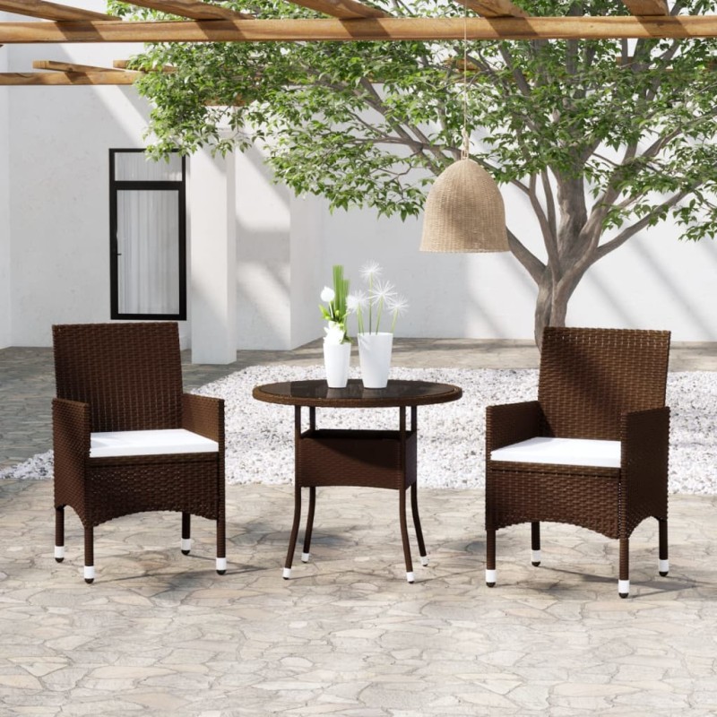 vidaXL Juego comedor jardín 3 pzas ratán sintético marrón