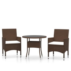 vidaXL Juego comedor jardín 3 pzas ratán sintético marrón
