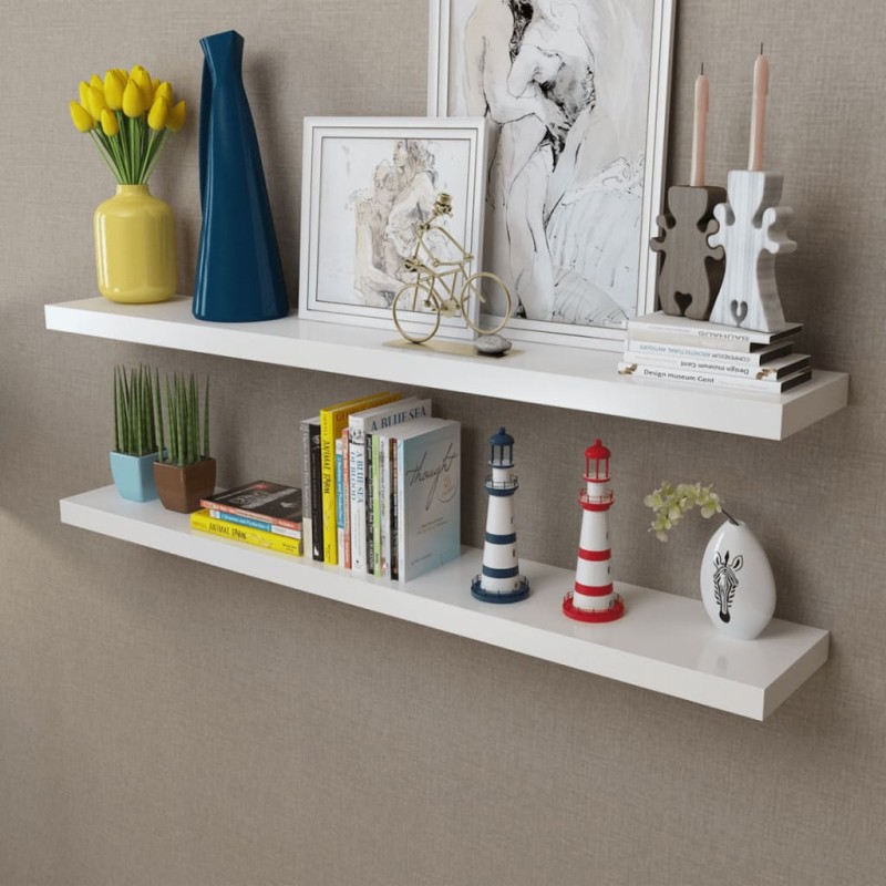 vidaXL Estantes flotantes de pared 2 uds MDF blanco para libros/DVD 