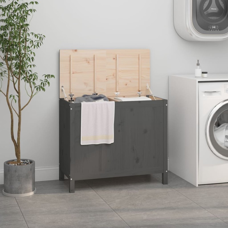 vidaXL Baúl para la colada madera maciza de pino gris 88,5x44x76 cm vidaXL Baúl para la colada madera maciza de pino gris 88,5x44x76 cm