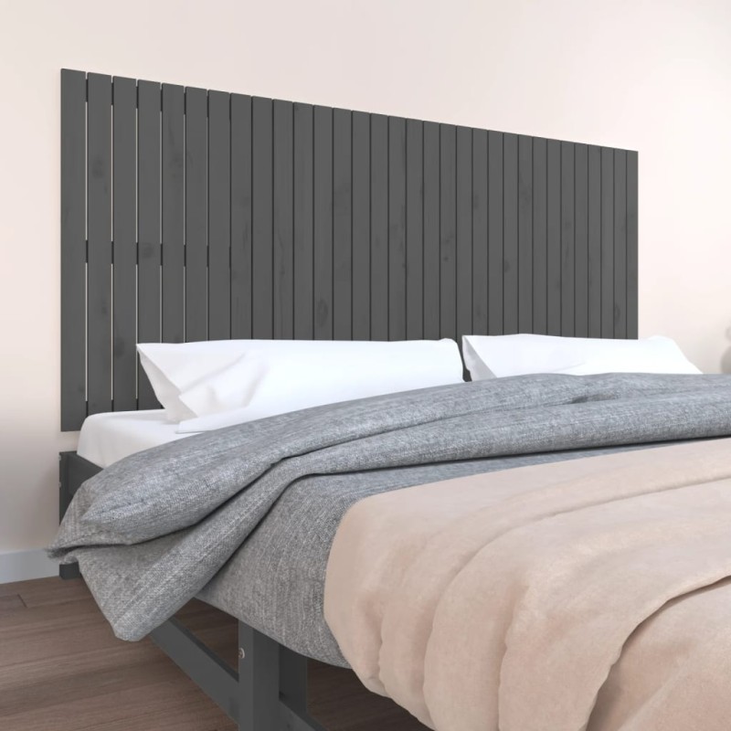 vidaXL Cabecero de cama de pared madera maciza pino gris 204x3x90 cm vidaXL Cabecero de cama de pared madera maciza pino gris 204x3x90 cm