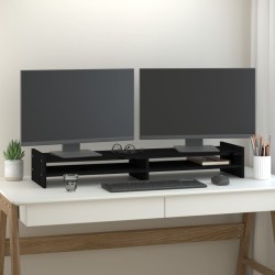 vidaXL Soporte para monitor madera maciza de pino negro 100x27x15 cm