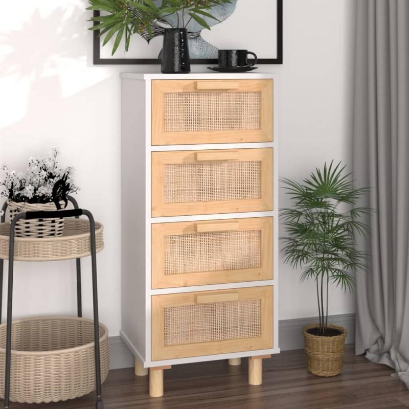 vidaXL Aparador blanco madera pino maciza y ratán natural 40x30x90 cm vidaXL Aparador blanco madera pino maciza y ratán natural 40x30x90 cm