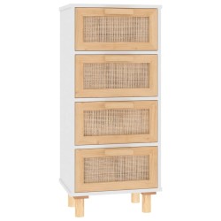 vidaXL Aparador blanco madera pino maciza y ratán natural 40x30x90 cm