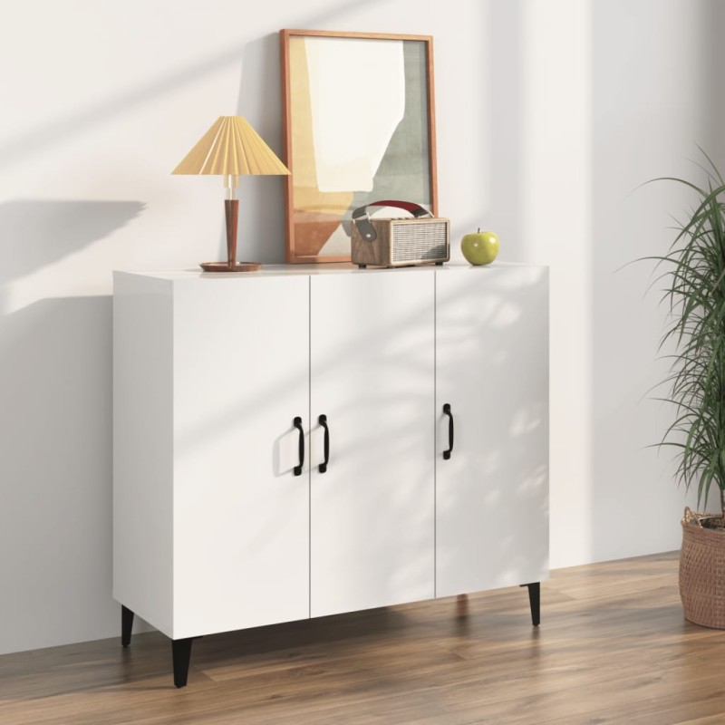 vidaXL Aparador de madera de ingeniería blanco brillo 90x34x80 cm