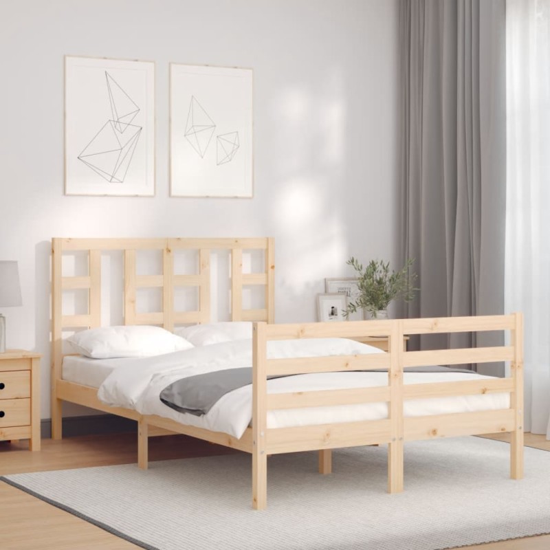 vidaXL Estructura de cama de matrimonio con cabecero madera maciza vidaXL Estructura de cama de matrimonio con cabecero madera maciza