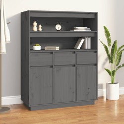 vidaXL Aparador alto de madera maciza de pino gris 89x40x116,5 cm