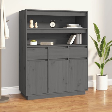 vidaXL Aparador alto de madera maciza de pino gris 89x40x116,5 cm