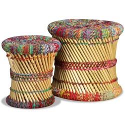 vidaXL Taburetes de bambú 2 unidades con detalles chindi