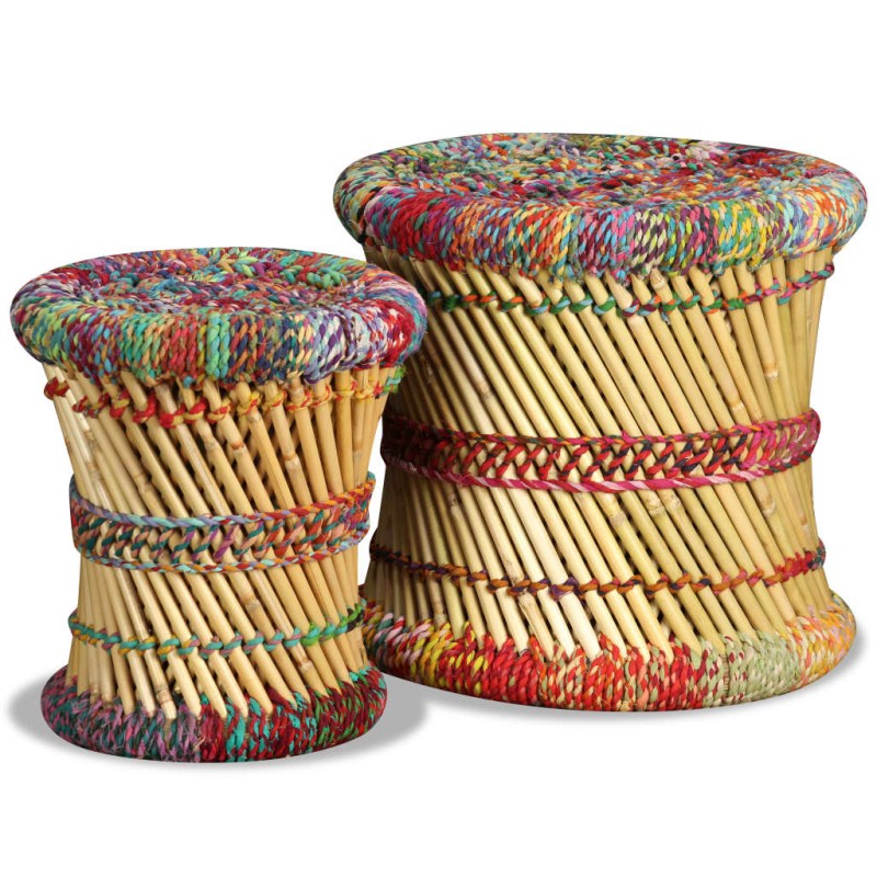 vidaXL Taburetes de bambú 2 unidades con detalles chindi vidaXL Taburetes de bambú 2 unidades con detalles chindi