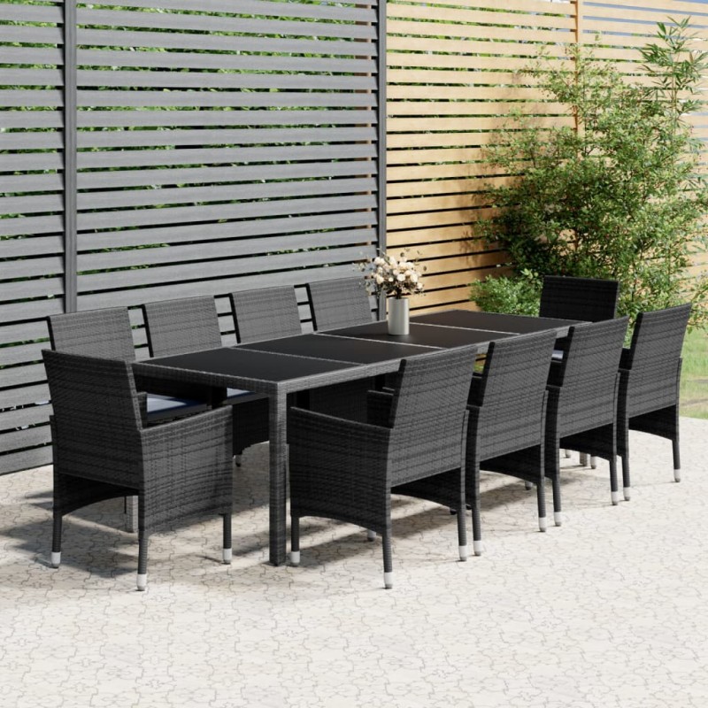 vidaXL Juego de comedor de jardín 11 piezas ratán sintético gris vidaXL Juego de comedor de jardín 11 piezas ratán sintético gris