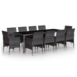 vidaXL Juego de comedor de jardín 11 piezas ratán sintético gris