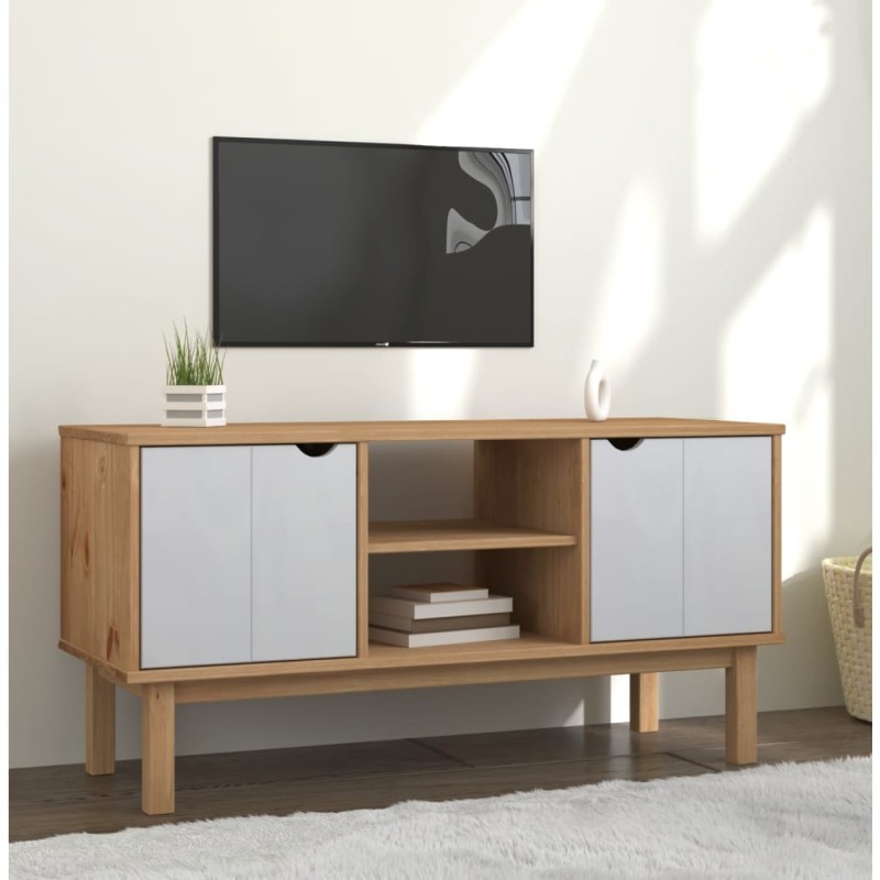 vidaXL Mueble TV OTTA madera maciza pino marrón blanco 113,5x43x57 cm vidaXL Mueble TV OTTA madera maciza pino marrón blanco 113,5x43x57 cm