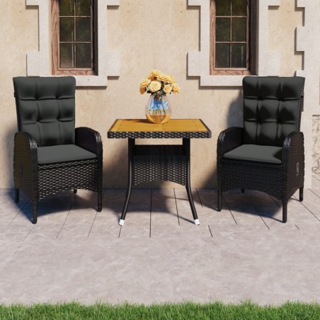 vidaXL Muebles de jardín 3 piezas ratán sintético negro madera acacia 