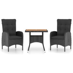 vidaXL Muebles de jardín 3 piezas ratán sintético negro madera acacia 