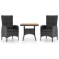 vidaXL Muebles de jardín 3 piezas ratán sintético negro madera acacia 