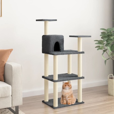 vidaXL Rascador para gatos con postes de sisal gris oscuro 119 cm