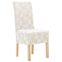 vidaXL Fundas de silla elásticas 6 unidades rectas blanco y dorado