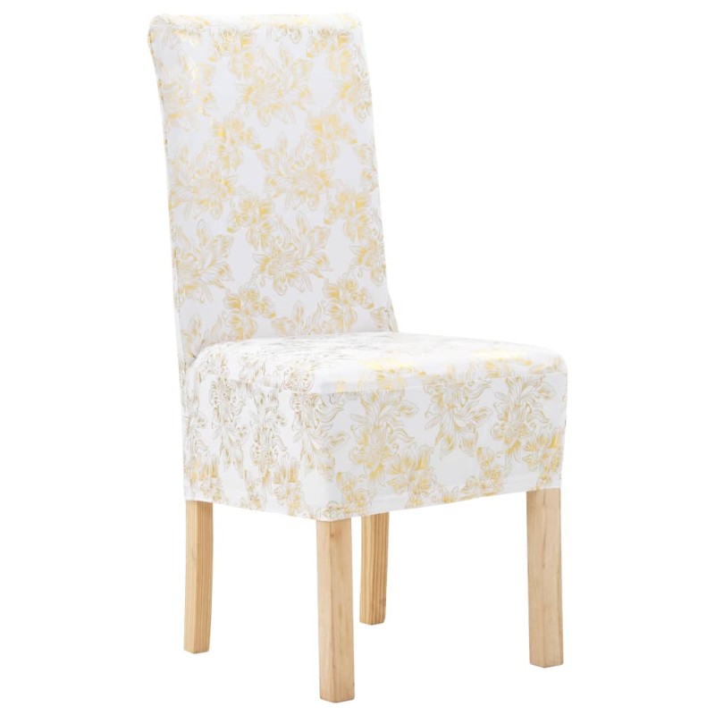 vidaXL Fundas de silla elásticas 6 unidades rectas blanco y dorado vidaXL Fundas de silla elásticas 6 unidades rectas blanco y dorado