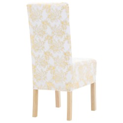 vidaXL Fundas de silla elásticas 6 unidades rectas blanco y dorado