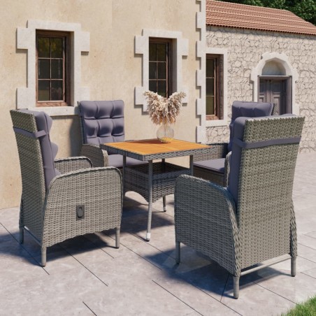 vidaXL Muebles de jardín 5 piezas ratán sintético gris madera acacia 