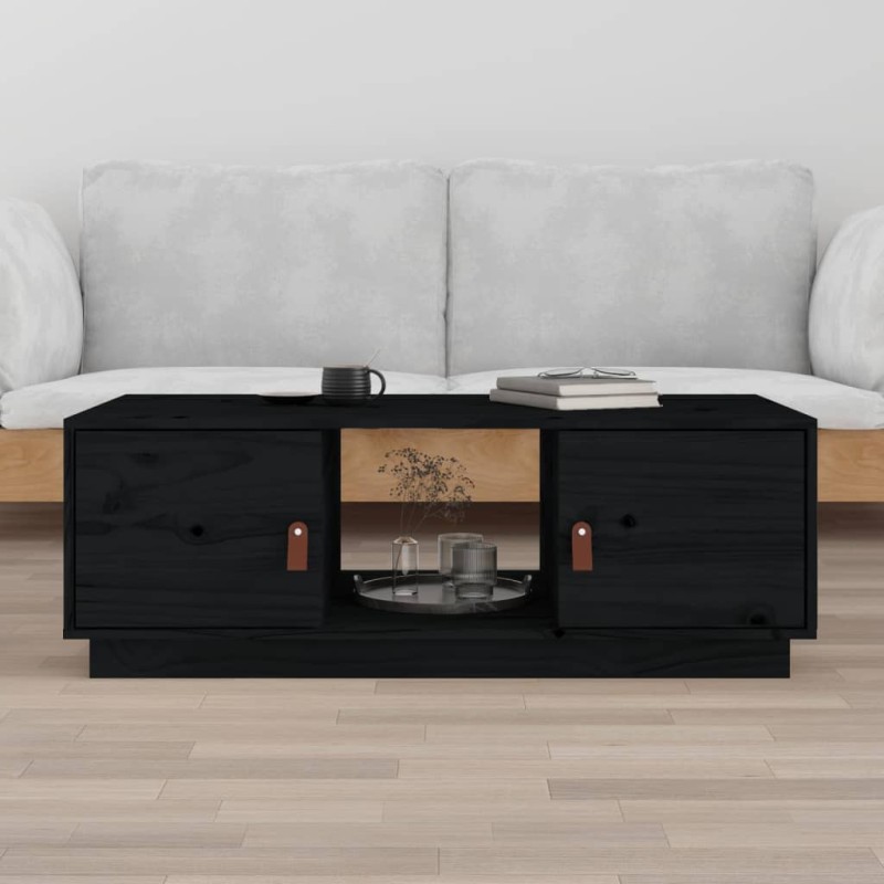vidaXL Mesa de centro de madera maciza de pino negro 100x50x35 cm vidaXL Mesa de centro de madera maciza de pino negro 100x50x35 cm