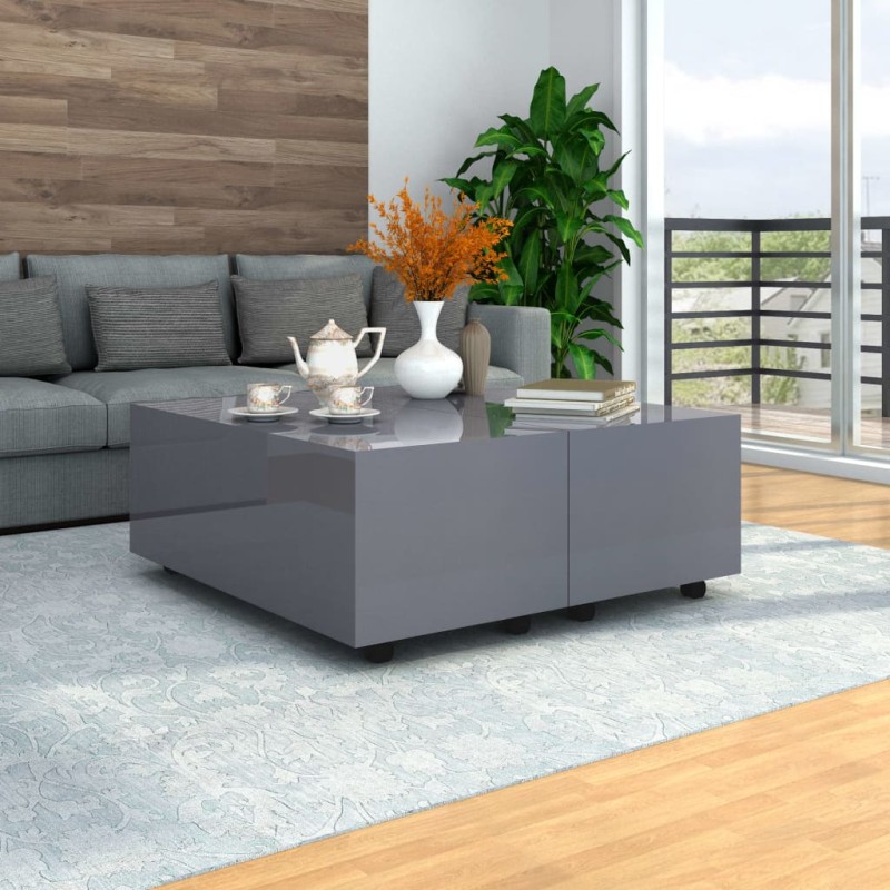 vidaXL Mesa de centro gris brillo 100x100x35 cm vidaXL Mesa de centro gris brillo 100x100x35 cm