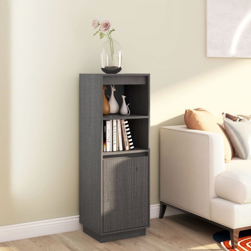 vidaXL Aparador alto de madera maciza de pino gris 37x34x110 cm vidaXL Aparador alto de madera maciza de pino gris 37x34x110 cm