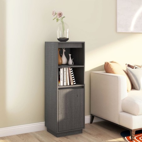 vidaXL Aparador alto de madera maciza de pino gris 37x34x110 cm