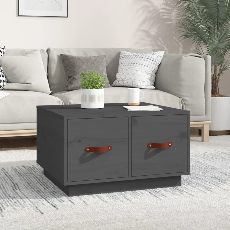 vidaXL Mesa de centro de madera maciza de pino gris 60x53x35 cm