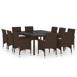 vidaXL Juego de comedor de jardín 11 piezas ratán sintético marrón