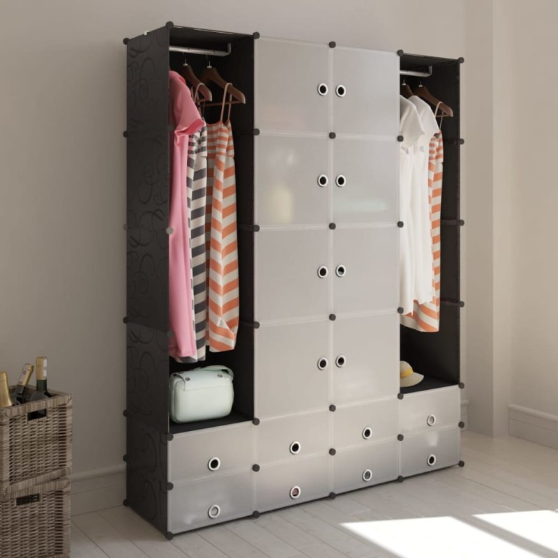 vidaXl Armario modular 18 compartimentos negro y blanco 37x146x180,5cm vidaXl Armario modular 18 compartimentos negro y blanco 37x146x180,5cm